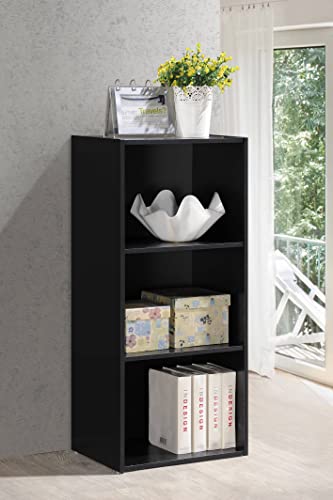 Hodedah Import 3 Shelf Bookcase, Black - color: Black, size: 3-Shelf