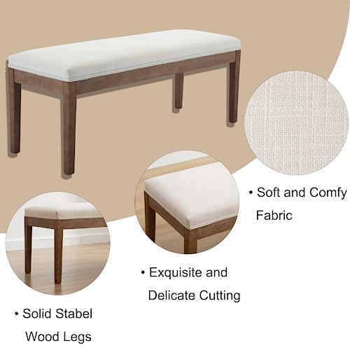 Linen Dining Bench Upholstered Entryway Bench Farmhouse Shoe Bench Seat Ottoman for Hallway Living Room Bedroom End of Bed Dining Room Kitchen, 45.5" Long, Beige - color: Linen, Beige