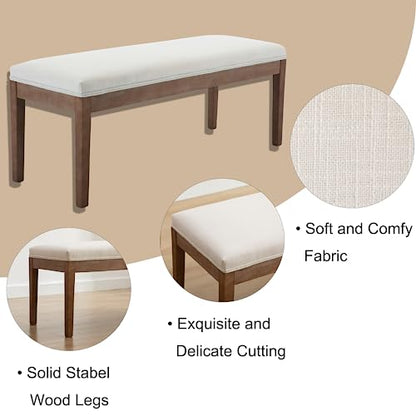 Linen Dining Bench Upholstered Entryway Bench Farmhouse Shoe Bench Seat Ottoman for Hallway Living Room Bedroom End of Bed Dining Room Kitchen, 45.5" Long, Beige - color: Linen, Beige