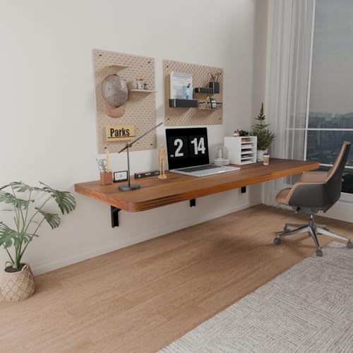IAE Wall Mounted Folding Table with Pine Wood,48" x 16"Floating Wall Desk | Laundry Folding Table with Shelf Brackets,Fold Down Desk Shelf,Fold Workbench for Apartments,Home,Laundry Room,Kitchen,Teak - color: Teak, size: 48*16*8 Inch