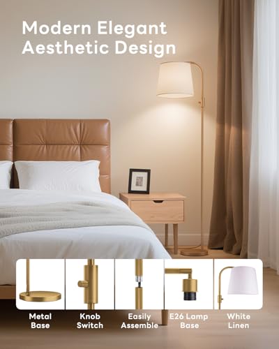 Smart RGB Arc Floor Lamp, 65", App Control, Compatible with Alexa | 2700K-6000K tunable white, 1%-100% dimmable, music sync, 1200lm, 350° swivel woven linen shade, no account required - color: Gold, size: 65"(App Control)