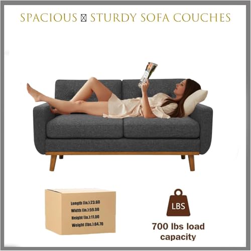 67" Gray Loveseat Sofa, Mid Century Modern Love Seat Sofas and Comfy Couches for Living Room, Button Tufted Small Cloud Couch for Bedroom Office Apartment Small Space, Easy Assembly (Dark Gray) - color: Dark Gray