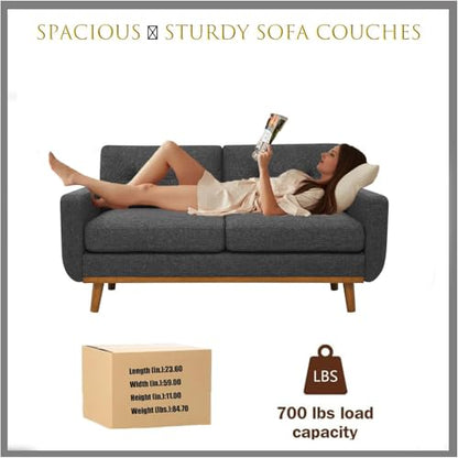 67" Gray Loveseat Sofa, Mid Century Modern Love Seat Sofas and Comfy Couches for Living Room, Button Tufted Small Cloud Couch for Bedroom Office Apartment Small Space, Easy Assembly (Dark Gray) - color: Dark Gray