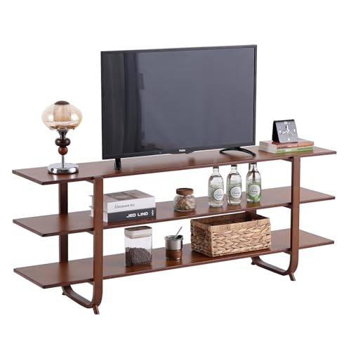 Walnut TV Stand for 65-Inch TVs, 3-Tier Storage, Modern Media Console | Three Open Tiers Organize Electronics, Media Devices and Decor in Living Rooms and Bedrooms - color: Walnut With 3 Layers