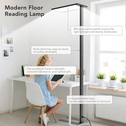 100W LED Floor Lamp, 76.8" Tall Reading Light, 9000LM Knob Dimming Standing Lamp, Full Spectrum Eye Care Reading Lamp, 4000K Natural Daylight for Study Room, Office, Living Room, Bedroom (Black) - color: Black