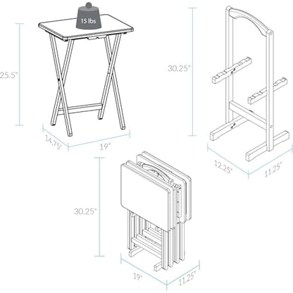 HomeStock Antique 5-Piece Solid Wood Folding Tray Table Set with Storage Stand 4 Durable TV Tables for Living Room or Snacks, 19" x 14.75" x 25.5" Espresso - color: Espresso