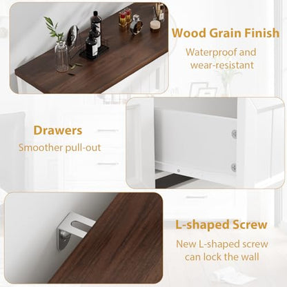 Jocoevol 5 Drawer Dresser for Bedroom - Farmhouse 44.9" Tall Chest of Dresser with Large Storage, Rubst Wood Construction for Living Room, Hallway & Entryway - White (White & Brown) - color: White & Brown