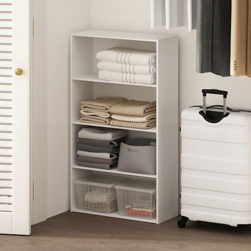 Furinno Reed Closet Organizers and Storage, 4-Tier Closet Organizer, Open Shelf Closet Storage, for Wardrobe, Bedroom, Living Room, White - color: White, size: 4-Tier, 23.6"W
