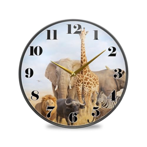 ALAZA Animal Elephant Lion African Safari Wall Clock Battery Operated Silent Non Ticking Clocks for Living Room Decor 12 Inch / 9.5 Inch - color: African, size: 12x12in