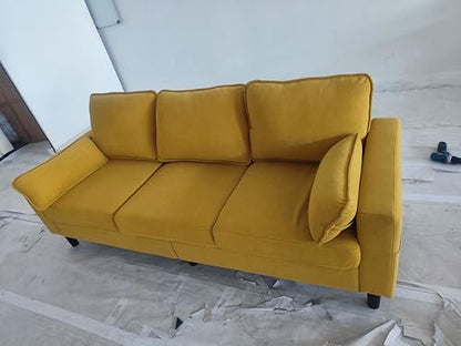 KINTNESS 78” 3 Seater Sofa Couch for Living Room, Modern Sectional Sofa with Deep Seat & Armrest Pillow, Comfy Sofa Set for Bedroom, Apartment and Office, Removable Covers, Non-Slip, Yellow | COTTON - size: 3 seater