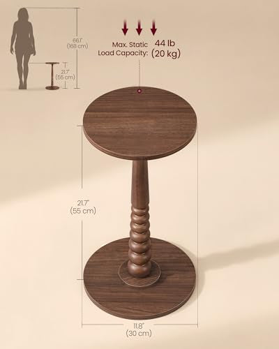 VASAGLE Round Side Table, Small Drink End Table, Solid Wood Leg | Accent Nightstand, Mid-Century Modern, for Living Room Bedroom, Chestnut Walnut, MARIEL Collection, ULET293KX01S - color: Chestnut Walnut, size: Round