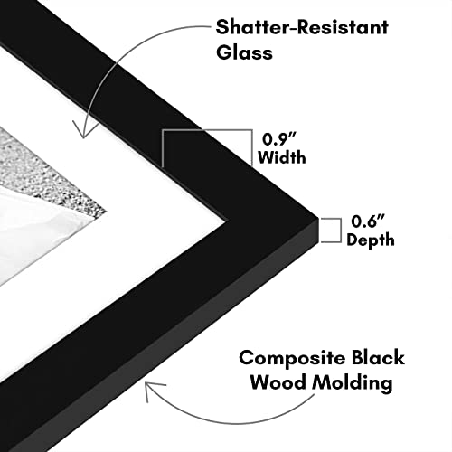 Americanflat Set of 7 Picture Frames with Shatter-Resistant Glass - Gallery Wall Frame Set with One 11x14, Two 8x10 and Four 5x7 Frames - Signature Collection - Black - color: Black with Mat, style: 7 Pack