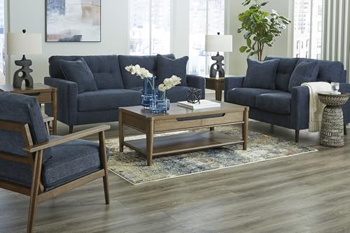 Signature Design by Ashley Loveseat Sofa, Navy Blue, No Assembly, Bixler | Chenille fabric blend, Durable foam cushions, Mid-century modern style, Track arms - color: Blue