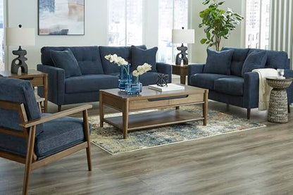 Signature Design by Ashley Loveseat Sofa, Navy Blue, No Assembly, Bixler | Chenille fabric blend, Durable foam cushions, Mid-century modern style, Track arms - color: Blue