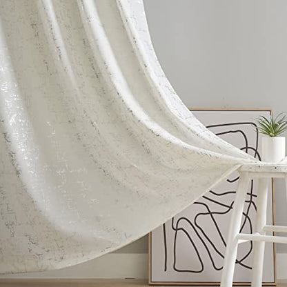 Taisier Home Silver Foil Print Linen Textured Curtains Geometric Dots Pattern Design Curtains for Nursery Toy Room Thermal Insulated Window Treatment 2 Panels 54" L,Off White and Silver Drapes Print - color: Off White/Silver, size: 52"W x 54"L (Pack of 2)