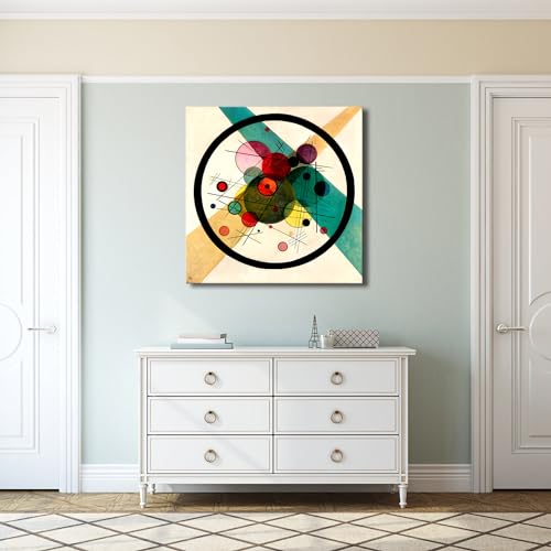 Wieco Art Circles in a Circle 1923 Canvas Print, Wassily Kandinsky Classic Abstract Wall Art, 32x32 Inch Stretched Decor for Living Room Home - size: 32"L x 32"W