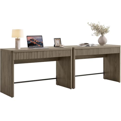 SICOTAS Office Computer Desk with 4 Drawers Modern Executive Writing Desk 97.6" Large Work Home Office Desks with Storage Fluted Makeup Vanity Table Study Table for Living Room Bedroom, Grey Alder - color: Grey Alder, size: 2 Pieces