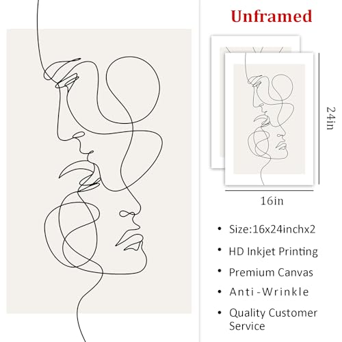 Abstract Couple Line Art Line Face Wall Art Minimalist Line Art Prints Black Line Pictures Holding Hands Canvas Wall Art Black and White Minimalist Poster for Living Room Bedroom 16x24inx2 Frameless - color: Abstract Couple Line Art