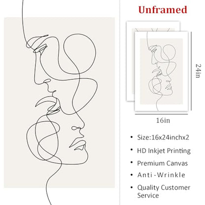 Abstract Couple Line Art Line Face Wall Art Minimalist Line Art Prints Black Line Pictures Holding Hands Canvas Wall Art Black and White Minimalist Poster for Living Room Bedroom 16x24inx2 Frameless - color: Abstract Couple Line Art
