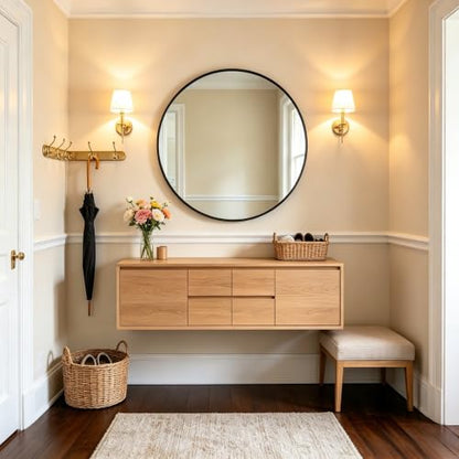 ZENY 24 Inch Round Wall Mirror, Black Frame Bathroom Mirror for Wall, Large Circle Vanity Mirror Wall Mounted - size: 24"L x 24"W