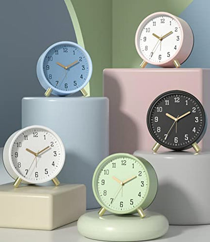 SHISEDECO Small Analog Alarm Clock, Battery Operated Desk Clock, Blue | Bedside Analog Non-Ticking Silent Small Deskclock Battery Operated for Living Room, Bedroom, Office - color: Blue