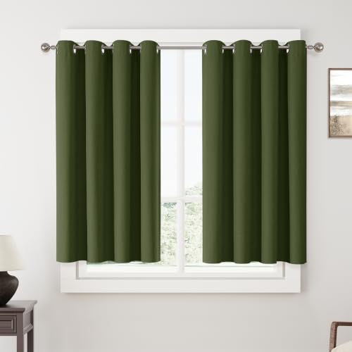 ChrisDowa Olive Green Blackout Curtains 45 Inches Long 2 Panels for Bedroom | Room Darkening,Light Blocking,Thermal Insulated,Faux Linen,Farmhouse,Grommet,Window Treatment,Drapes,Living Room,52x45 - color: Olive Green, size: 52"W x 45"L (Pack of 2)