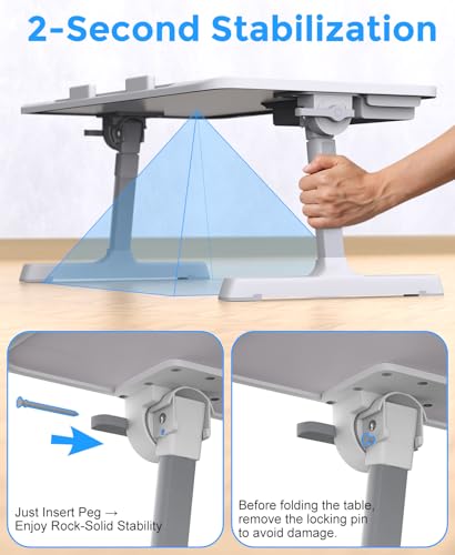 HETTHI Laptop Bed Table, Height & Angle Adjustable Laptop Desk for Bed with Premium Materials, Super Sturdy Foldable Laptop Bed Tray Table with Drawer for Bed Couch Floor (Gray, 22.04"×12.2") - color: Gray