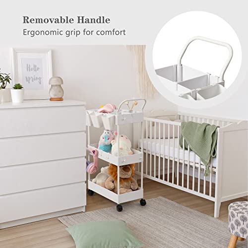 Storage Cart on Wheels, 3 Tier Slim Laundry with Wheels Bathroom Organizer with Hanging Cups Hooks Dividers Handle Mobile Rolling Art Cart for Bathroom Kitchen Narrow Places, White - style: 3 Tier White
