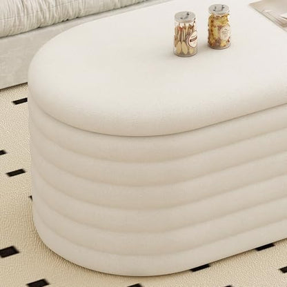 Storage Ottoman Bench 40 inch Upholstered Chenille Fabric Storage Bench for Bedroom End of Bed Stool Aesthetic Large Storag Ottoman for Living Room Entryway,Beige White | Chenille Fabric Storage Ottoman, End of Bed Stool,Large Bench Hidden Storage,No Asse