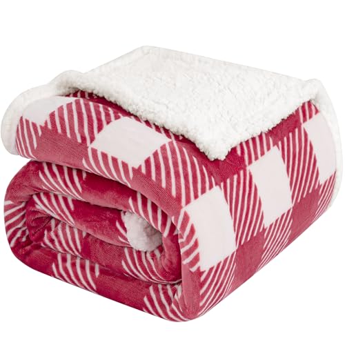 Sherpa Plaid Twin Blanket 60" X 70", Fuzzy Fluffy Soft Cozy Throw Blanket, Twin Size Plush Fleece Flannel Plush Microfiber Blanket for Couch Bed Sofa (RustRed) - color: Rustred