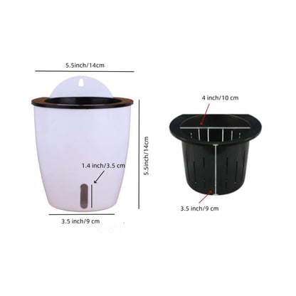 Visible Water Level Self Watering Planter,Hanging Planters,Wall Mounted Plants Holder,Small Flower pots Indoor Out Flowerpot with 3 Hooks Plastic Pots for Plants 3 Pack (White, 5.5inch) - size: 5.5 Inch