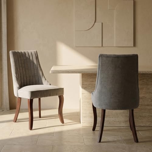 Upholstered Dining Chairs Set of 2, High Back Side Chairs for Kitchen and Dining Room, Mid-Century Modern Fabric Seating with Solid Wood Legs, Grey - color: Grey, size: Set of 2