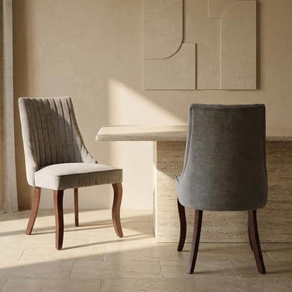 Upholstered Dining Chairs Set of 2, High Back Side Chairs for Kitchen and Dining Room, Mid-Century Modern Fabric Seating with Solid Wood Legs, Grey - color: Grey, size: Set of 2