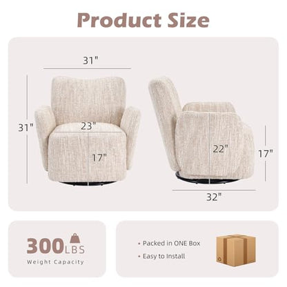 Swivel Accent Chair, 360 °Swivel Barrel Chair, Modern High-Back Armchair with Padded Armrest, Soft Cushion, Comfy Single Sofa for Living Room, Bedroom, Beige - color: Beige