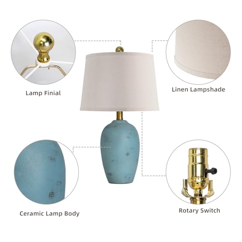 AIEAMPDO 21'' Set of 2 Coastal Small Ceramic Lamps for Bedroom | Traditional Nightstand Bedside Desk Table Lamp for Living Room Office Dorm, 2 Bulbs Included - color: Light Blue