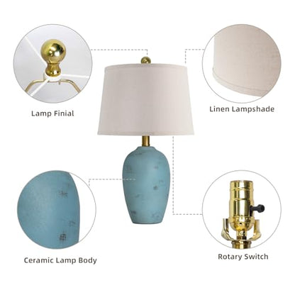 AIEAMPDO 21'' Set of 2 Coastal Small Ceramic Lamps for Bedroom | Traditional Nightstand Bedside Desk Table Lamp for Living Room Office Dorm, 2 Bulbs Included - color: Light Blue