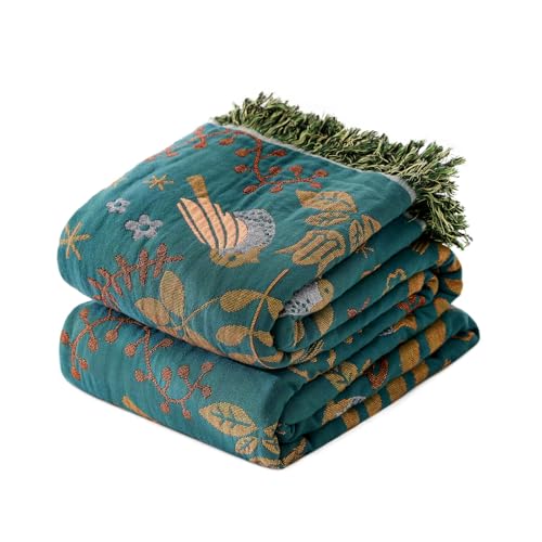 LUTBM King Throw Blanket for Bed, 100% Cotton Boho Soft Summer Blankets | 90"x108" Reversible Floral Bird Quilt, All-Season Bedspread, For Chair Sofa Couch Bedroom Decor, Breathable 4-Layer Gauze - color: Animal-bird-a, size: 108"×90"