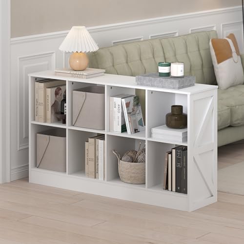 Furinno Jensen Book Shelf, 8-Cube Farmhouse Bookshelf, Display Bookcase, 11.8 x 47.6 x 26.8, for Living Room, Bedroom, Home Office, White - color: White, size: 8-Cube Farmhouse