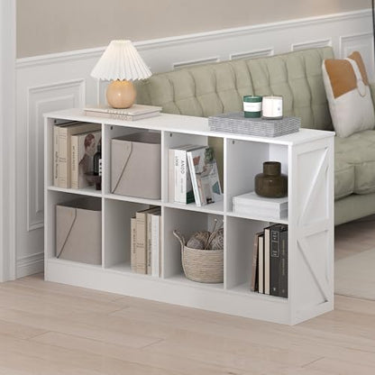 Furinno Jensen Book Shelf, 8-Cube Farmhouse Bookshelf, Display Bookcase, 11.8 x 47.6 x 26.8, for Living Room, Bedroom, Home Office, White - color: White, size: 8-Cube Farmhouse
