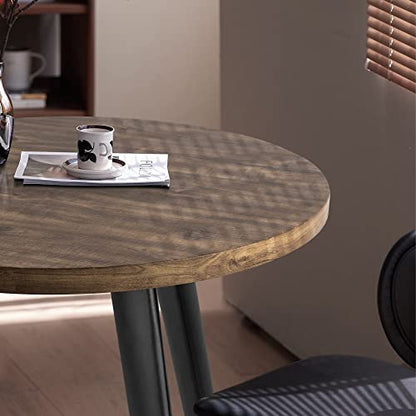 Round Dining Table for 2, 31.5" Small Kitchen Circle Table Space-Saving | Rustic Brown Mid-Century Modern with 1.4" thick Walnut-grain Top, Kitchens, Dining Rooms, Apartments, Breakfast Nooks - color: Rustic Brown