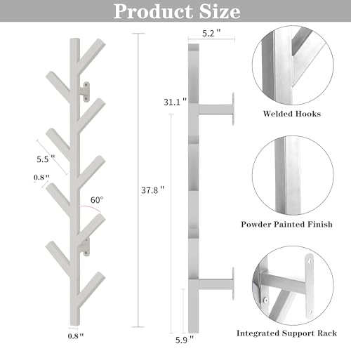 Vlush Wall Mounted Metal Coat Rack with 9 Hooks Modern Minimalist Coat Racks, Upright hat rack for wall for Hanging Clothes, Hats, Hanging Bags and Scarves Entrance Wall Iron Coat Rack (White) - color: White, size: 37.8"L