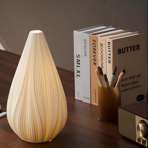 Modern Ceramic Decorative Table Lamp Living Room Bedroom Bedside | Handcrafted Unique Warm Ambient Lighting Lamp, Accent White Translucent Ceramic shade, Fully Dimmable, Corded, Bulb Included