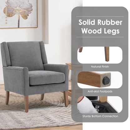 COLAMY Modern Wingback Living Room Chair, Upholstered Fabric Accent Armchair, Single Sofa Chair with Lounge Seat and Wood Legs for Bedroom/Office/Reading Spaces, Gery - color: Grey, size: Set of 1