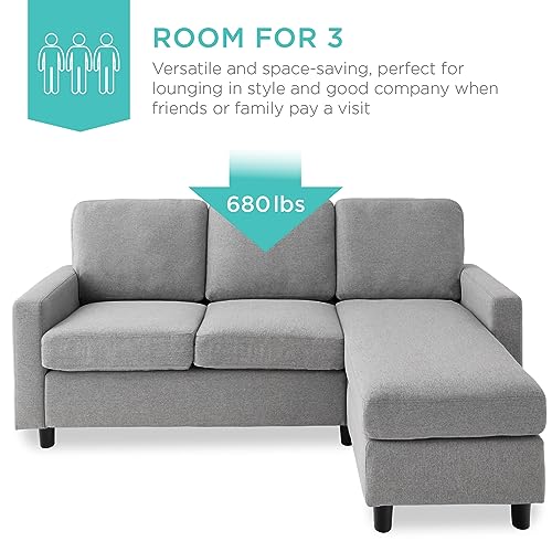 Best Choice Products Upholstered Sectional Sofa for Home, Apartment, Dorm, Bonus Room, Compact Spaces w/Chaise Lounge, 3-Seat, L-Shape Design, Reversible Ottoman Bench, 680lb Capacity - Light Gray - color: Linen - Light Gray
