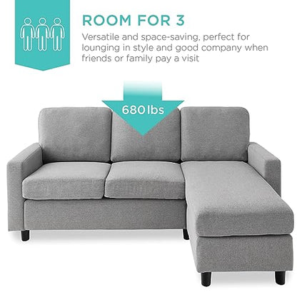 Best Choice Products Upholstered Sectional Sofa for Home, Apartment, Dorm, Bonus Room, Compact Spaces w/Chaise Lounge, 3-Seat, L-Shape Design, Reversible Ottoman Bench, 680lb Capacity - Light Gray - color: Linen - Light Gray