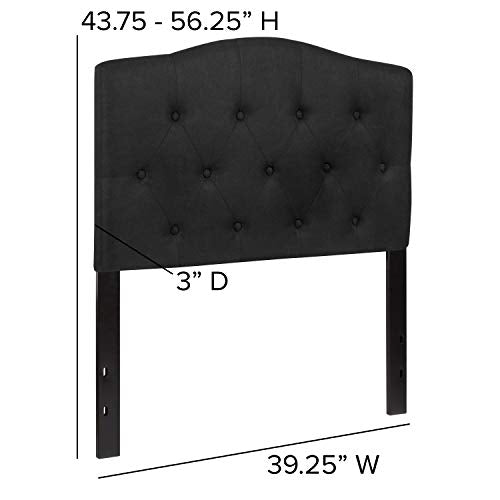 EMMA + OLIVER Black Twin Tufted Headboard | Adjustable Bed Rail Slots, Fabric Upholstered - color: Black, size: Twin