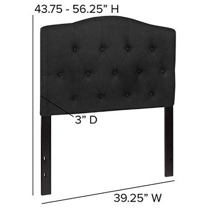 EMMA + OLIVER Black Twin Tufted Headboard | Adjustable Bed Rail Slots, Fabric Upholstered - color: Black, size: Twin