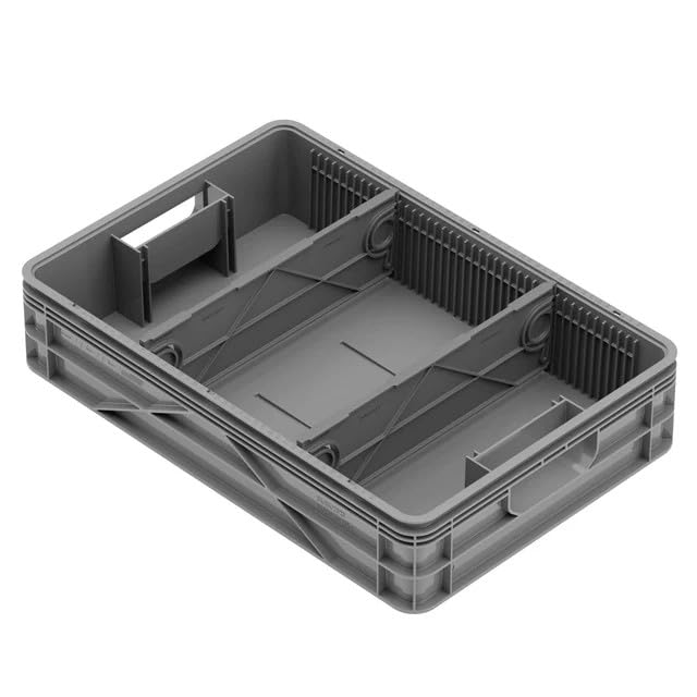 Quarter Crate 4-Pack Stackable Storage Bins, Gray | Polypropylene, 14 dividers included, 19.16x12.75x4.57 in, over 1000 lb stack, lids sold separately - color: Gray