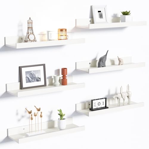 upsimples Floating Shelves for Wall Decor and Storage, White, 6Pcs 15.7'' | Wall Mounted Wood Shelves for Living Room, Bedroom, Bathroom, Kitchen, Office, Laundry Room Display and Organize - color: White, size: 15.7in