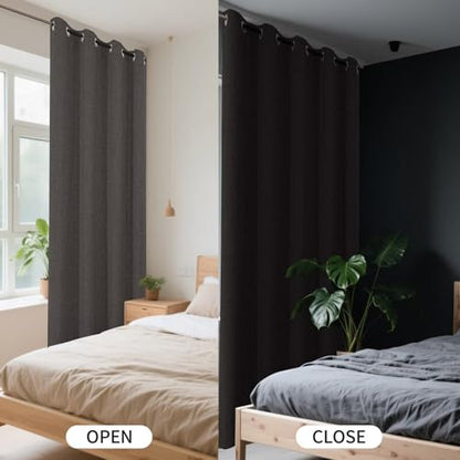 CUCRAF 100% Blackout Window Curtains 63 inches Long 2 Panels Set, Faux Linen Look Thermal Insulated Grommet Drapes, Room Darkening Curtain for Bedroom Living Room(W52 x L63 Inch, Grey) - color: Grey, size: 52"W x 63"L (Pack of 2)